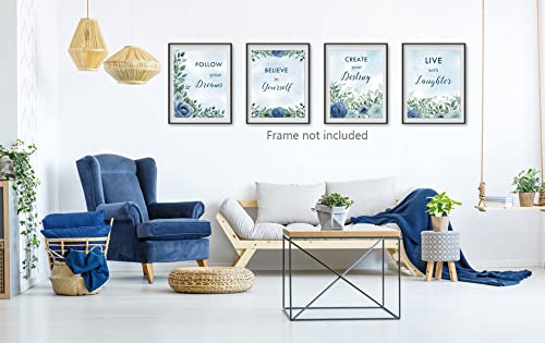 Blue Rose Inspirational Quotes Canvas Wall Art Print,Inspiring Gift for Girl’s,Motivational Sayings Floral Paintings for Girl's Room, Positive Phrases Words Poster for Office,Set of 4 8x10 UNRAMED