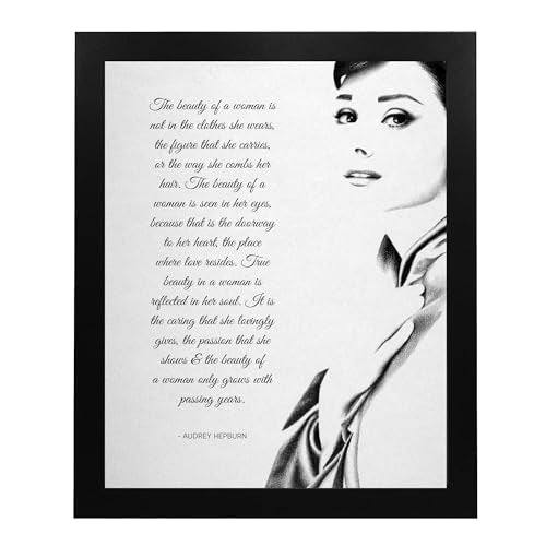 The Beauty of a Woman-Audrey Hepburn Inspirational Quotes Wall Art. Motivational Typographic Poster with Silhouette Image Ideal For Home Decor, Office Decor & Salon Decor, Unframed-8x10"
