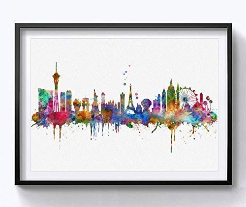 Las Vegas Skyline City Watercolor Art Print Wall Art Wall Print Poster Painting City Skyline Home Decor Wall Hanging Map Skyline Art Print Cityspcae No Frame (8x10 INCH)