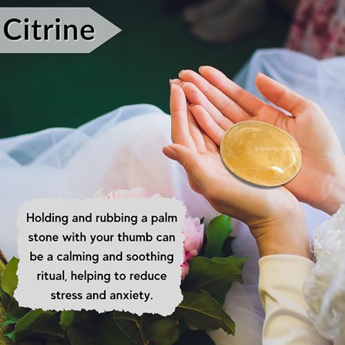 Citrine Palm Stone - Pocket Massage Worry Stone for Natural Body Chakra Balancing, Reiki Healing and Crystal Grid