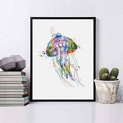 Jellyfish Art Print Watercolor Marine Life Wall Poster Colorful Sea Animal Print Archival Paper Ocean Life Painting Wall Art 8x10inch No Frame