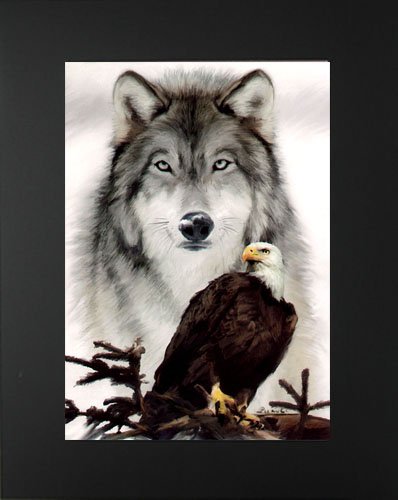 Eagle & Wolf 8x10 Black Matted Art Artworks Print Paintings Printed Picture Photograph Poster Gift Wall Decor Display