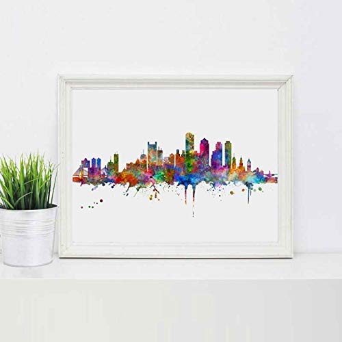 Boston Skyline Art Print Painting Inspirational City Skyline Wall Art Poster Boston Watercolor Art Decor 8x10inch No Frame