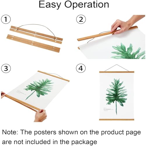 FALAMON 3 Pack Magnetic Poster Hanger Frame, Teak Wood Magnet Poster Frame for Posters, Prints, Photos, Pictures, Maps, Scrolls, and Canvas Artwork