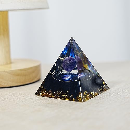 KUNIJIWA Orgone Pyramid of Success-Harness The Power of Healing Crystals, Tiger's Eye and Amethyst to Relieve Stress, Energy Generator Healing Crystal Pyramid