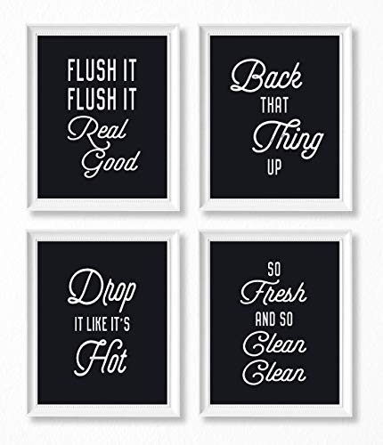Brooke & Vine Funny Bathroom Decor Hip Hop 80’s 90’s Music Old School Rap Posters Wall Art Prints (UNFRAMED 8 x 10 Set of 4) Black and White Restroom Powder Room Wash Laundry Room Wall Decor Signs -