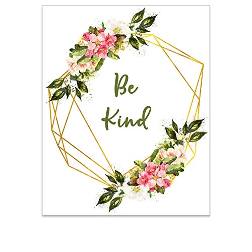 Strong Girl Print - Be Kind Poster - Choose Kindness Boho Bedroom Picture - Inspirational Quote Wall Art for Teens - Rustic Farmhouse Nursery Wall Decor - Girls Room Flower Artwork - 8x10 UNFRAMED
