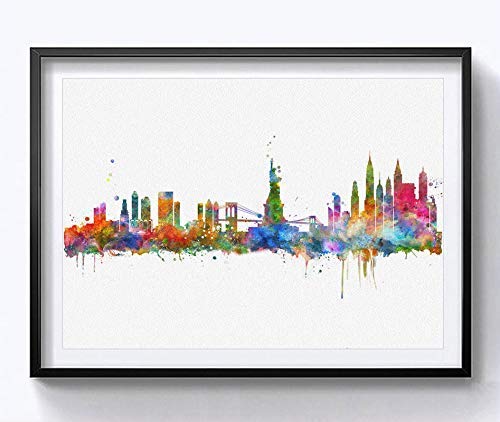New York City Wall Hanging Map Skyline Art Print New York Skyline City Watercolor Art Print NYC Wall Print Poster Painting Home Decor 8X10inch No Frame