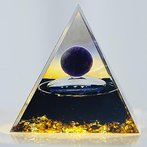 KUNIJIWA Orgone Pyramid of Success-Harness The Power of Healing Crystals, Tiger's Eye and Amethyst to Relieve Stress, Energy Generator Healing Crystal Pyramid