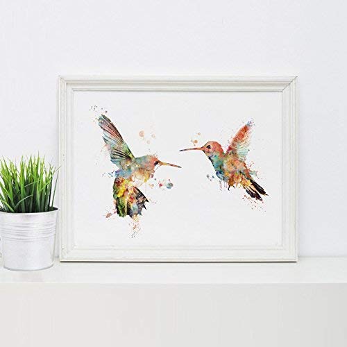 Couples Birds Wall Hanging Gift for Her for Him Valentines Hummingbird Poster Wall Art Painting Print Landscape 8x10inch No Frame