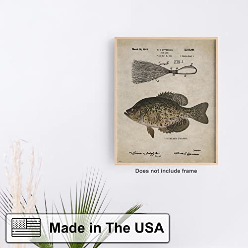 Antique Fly Fishing Lure US Patent Poster Art Print Crappie Trout Largemouth Bass Walleye Muskie Lures Poles 11x14 Wall Decor Pictures