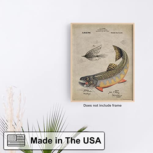 Antique Fly Fishing Lure US Patent Poster Art Print Trout Largemouth Bass Walleye Muskie Lures Poles 11x14 Wall Decor Pictures