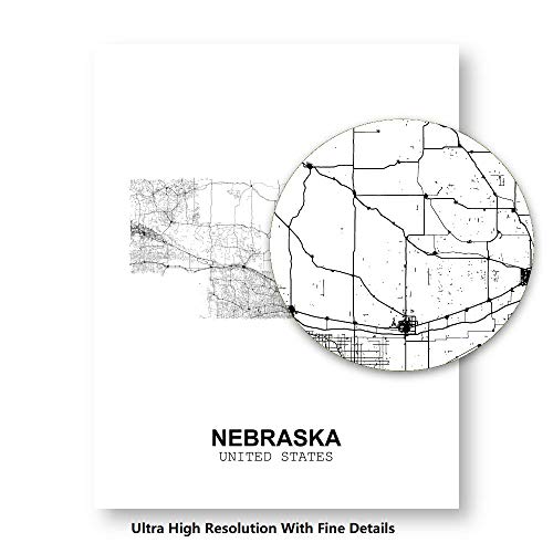 Eleville 8X10 Unframed Nebraska United States Country View Abstract Road Modern Map Art Print Poster Wall Office Home Decor Minimalist Line Art Hometown Housewarming wgn184