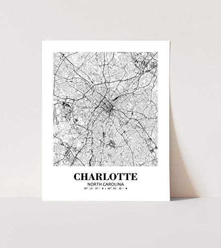 Eleville 8X10 Unframed Charlotte North Carolina City View Abstract Road Modern Map Art Print Poster Wall Office Home Decor Minimalist Line Art Hometown Housewarming wgn288