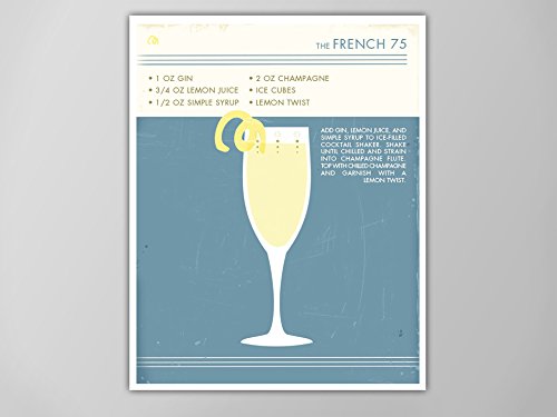 French 75 Cocktail Poster, Retro Food Drink Poster, Vintage Style Graphic Art, Mid Century Modern Design Poster, Cocktail Print, French 75