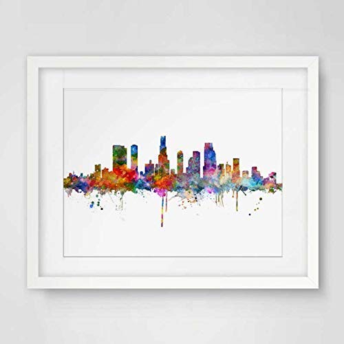 Los Angeles Watercolor Skyline Cityspace Painting Los Angeles Poster Art Print Wall Art Watercolor Skyline for Home Deocr 8x10 inch No Frame