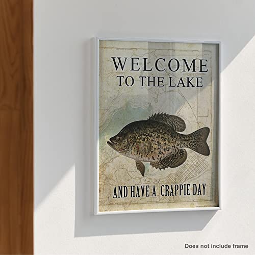 Welcome to The Lake Antique Fly Fishing Lure Patent Poster Art Print Black Crappie Lures Pole Cabin Lake House Wall Decor Pictures