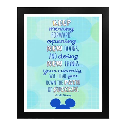 Walt Disney Quotes Wall Art- Keep Moving Forward To Success!, Modern Mickey Art Print, inspirational Wall Decor For Home Decor, Office & Classroom Décor. Unframed- 8x10"