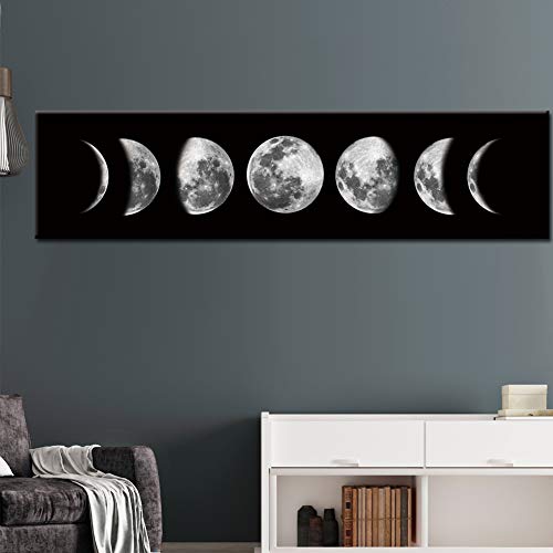 Zunniu Moon Phase Wall Art Painting, Black and White Moon Canvas Print Poster Wall Art Decoration for Bedroom Living room (Black unframed)