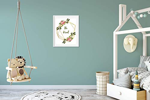 Strong Girl Print - Be Kind Poster - Choose Kindness Boho Bedroom Picture - Inspirational Quote Wall Art for Teens - Rustic Farmhouse Nursery Wall Decor - Girls Room Flower Artwork - 8x10 UNFRAMED