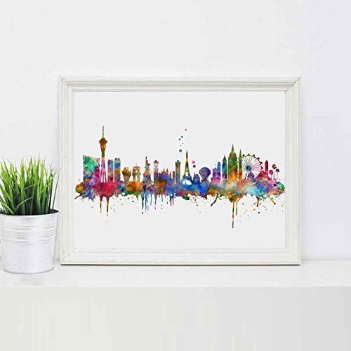 Las Vegas Skyline City Watercolor Art Print Wall Art Wall Print Poster Painting City Skyline Home Decor Wall Hanging Map Skyline Art Print Cityspcae No Frame (8x10 INCH)