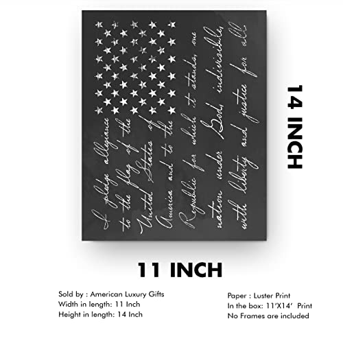 I Pledge Allegiance to the Flag - Patriotic Wall Art Poster, This Rustic American Flag Wall Decor Is Ideal for Home Decor, Man Cave, Military, Office, School, Room Decor, Unframed - 11x14”