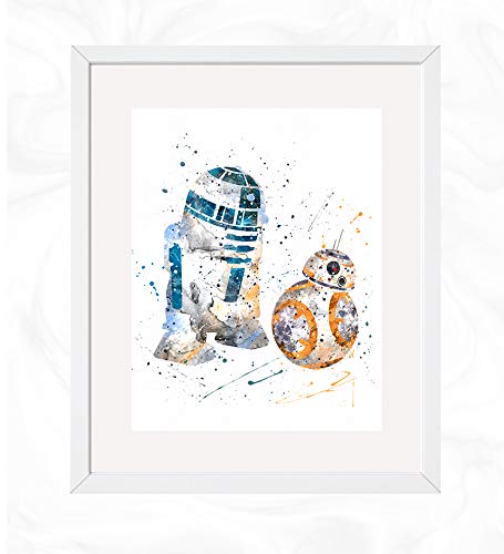 R2D2 and BB8 Prints, Star Wars Watercolor, Nursery Wall Poster, Holiday Gift, Kids and Children Artworks, Digital Illustration Art