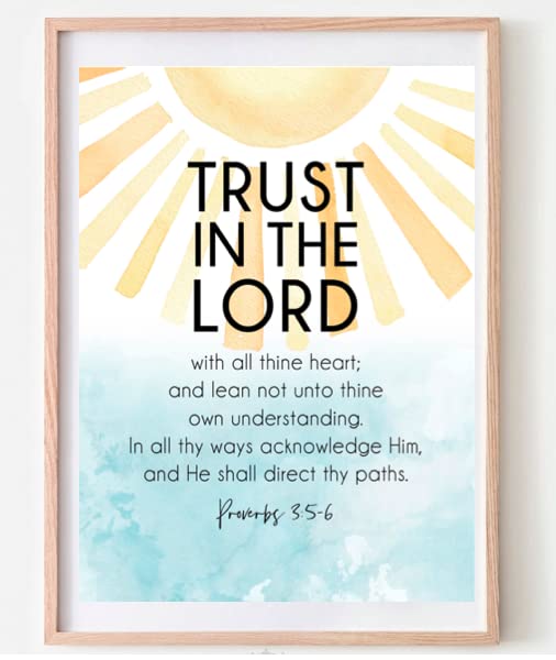 Trust in the Lord Poster, Christian Religious Art, Inspirational, Motivational Print, Bible Quotes, Bible Verse- 11x14 - Unframed Print - Decor for Home, Bedroom, Nursery, Kids Room, Dorm, Gift 