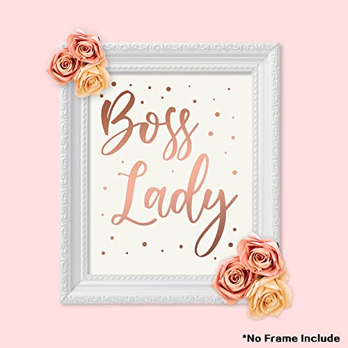 Haooryx 6Pcs Boss Lady Wall Art Rose Gold Inspirational Quote Cardstock Art Print Office Decor Set, Minimalist Girls Art Print Poster for Girls Women Bedroom Dorm Study Room Office Decorations