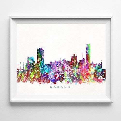 Karachi City Pakistan Watercolor Skyline Poster Cityscape Wall Art Print Home Decor Watercolour Artwork - Unframed