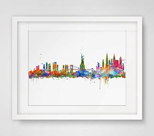 New York City Wall Hanging Map Skyline Art Print New York Skyline City Watercolor Art Print NYC Wall Print Poster Painting Home Decor 8X10inch No Frame