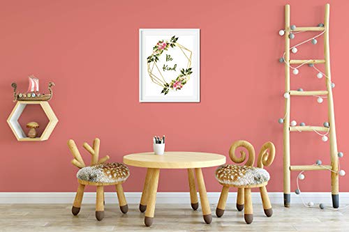 Strong Girl Print - Be Kind Poster - Choose Kindness Boho Bedroom Picture - Inspirational Quote Wall Art for Teens - Rustic Farmhouse Nursery Wall Decor - Girls Room Flower Artwork - 8x10 UNFRAMED