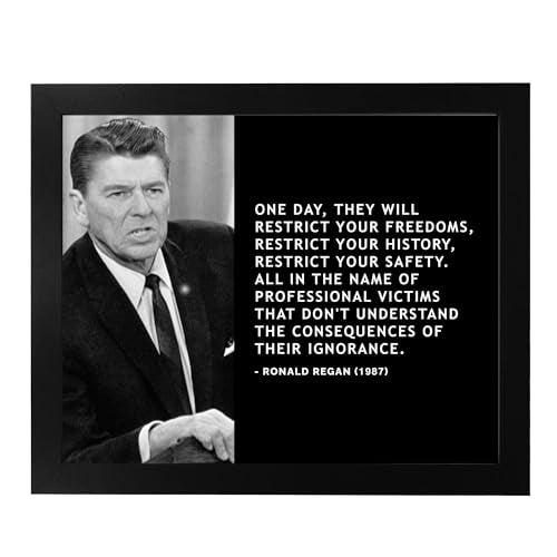 Ronald Reagan Patriotic Quotes Wall Art Decor - They Will Restrict Your Freedoms, History, Safety, This Presidential Portrait Poster Print Is Ideal For Home, Office, & Library Decor, Unframed -8x10"