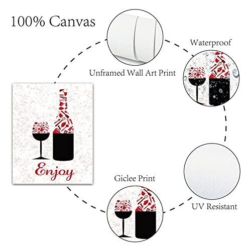 CREATCABIN Kitchen Kitchenware Red Canvas Art Prints Posters Wall Art Decorations Enjoy Love Eat Drink Set of 4 for Kitchen Restaurant Cafe Bar House Decor Unframed 8 x 10inch
