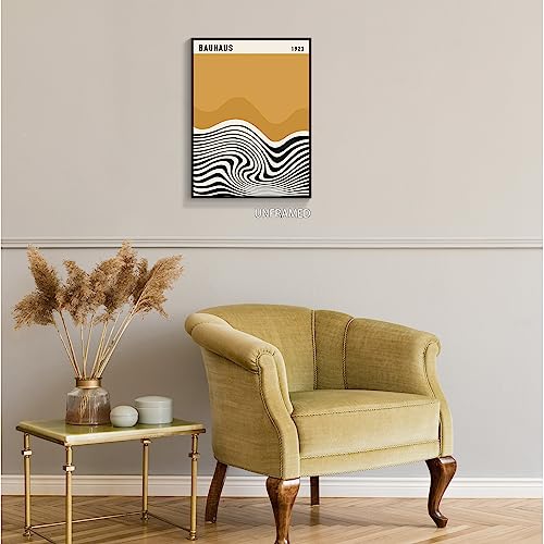 Neejaold Bauhaus Orange Poster, Mid Century Modern Bauhaus Wall Art, Funky Abstract Black White Geometric Line Prints, Vintage Eclectic Art Nouveau Pictures Decor for Living Room 12x16in Unframed