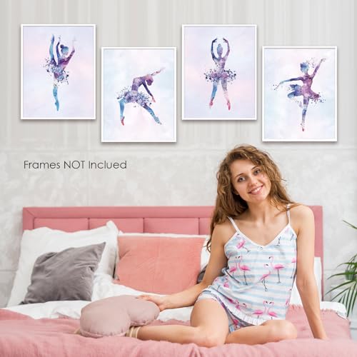 Wall Art Ballet Wall Décor Prints Posters for Room Aesthetic Watercolor Modern Elegant Ballet Dancer Ballerina Gift Dance Artwork for Bedroom Living Room Girls Room, Set of 4 Unframed, 8 x 10 Inch