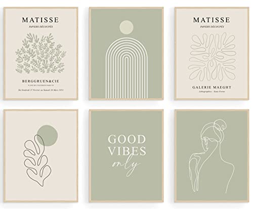 KBKBART Sage Green Matisse Wall Art Prints, Abstract Matisse Wall Art Exhibition Posters, Minimalist Women Body Line Art Leaf Boho Art Prints, Gallery Wall Decor（8x10inch, Unframed