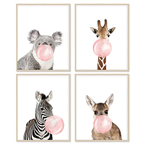 Woodland Nursery Decor Animal Wall Art for Bedroom, Set of 4, 8x10 Canvas Poster Prints Unframed, Posters for Girls Room, Safari Nursery Decor, Kids Wall Decor