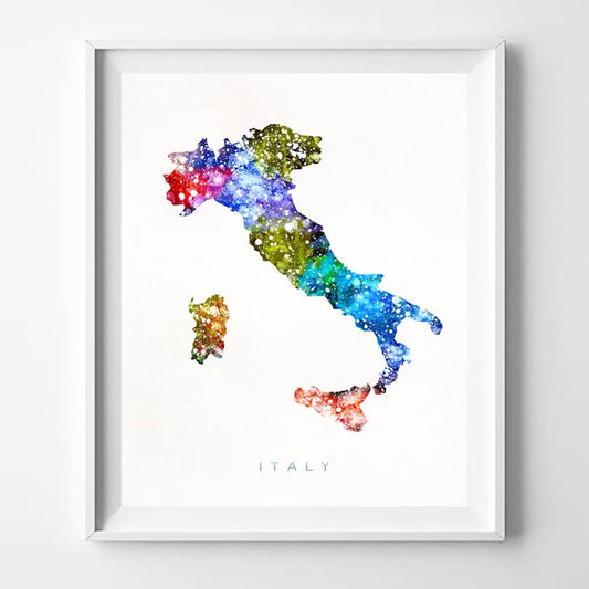 Italy Watercolor Map Wall Art Poster Home Decor Print Watercolour Artwork - Unframed