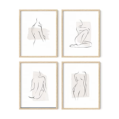 Haus and Hues Line Art Wall Decor Set of 4 - Line Drawing Wall Art, Art Prints Minimalist, Minimalist Line Art Wall Decor, Line Art Print, Minimalist Poster Set, Artwork Line (Unframed 11x14)