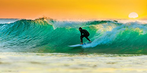 Surfer on a Wave Surfing Sunset Decorative Summer Water Sports Poster Print (Unframed 12 x 24)