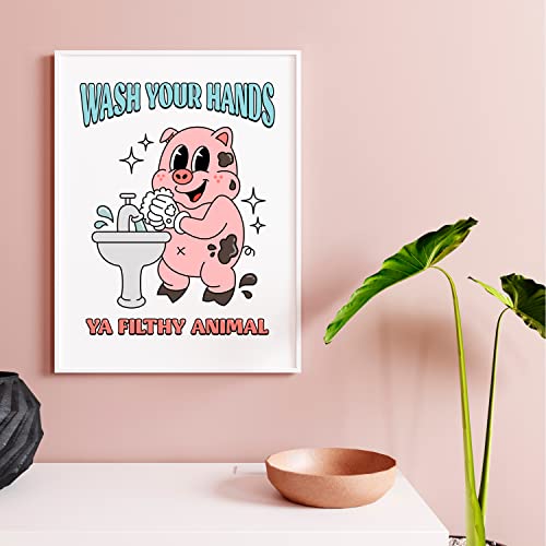 Palettes and Prints Bathroom Wall Art, Bathroom Art, Kitchen Decor, Kitchen Wall Art, Wash Your Hands Sign, Funny Bathroom Decor Wall Art, Retro Poster, Cute Posters for Room Aesthetic (Unframed)