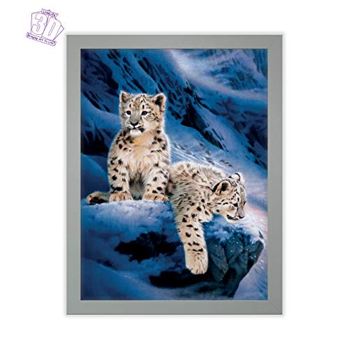 3D LiveLife Lenticular Wall Art Prints - Snow Leopard Cubs from Deluxebase. Unframed 3D Big Cat Poster. Perfect wall decor. Original artwork licensed from renowned artist, Joh Naito
