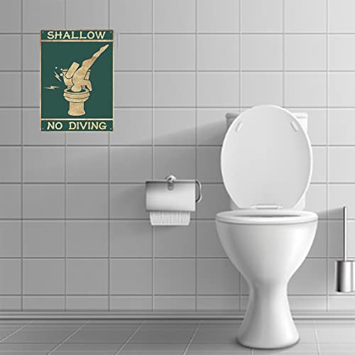 Funny Metal Tin Sign Shallow No Diving Printing Poster Entertainment Pub Bar Man Cave Club Decoration Bathroom Toilet Home Art Wall Decoration 8 inch X 12 inch