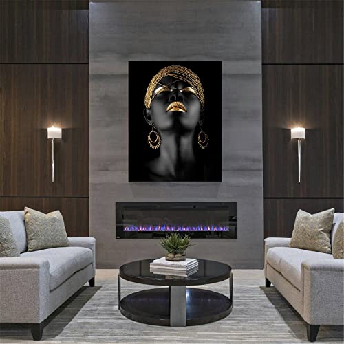 JinMing Decor Gold African American Wall Art - Unframed Black Woman Card Paper Prints Posters Decorations Golden Lips Lady Pictures Pretty Afric Girl Paintings Artwork 8x10 Inches For Indoor D飯r