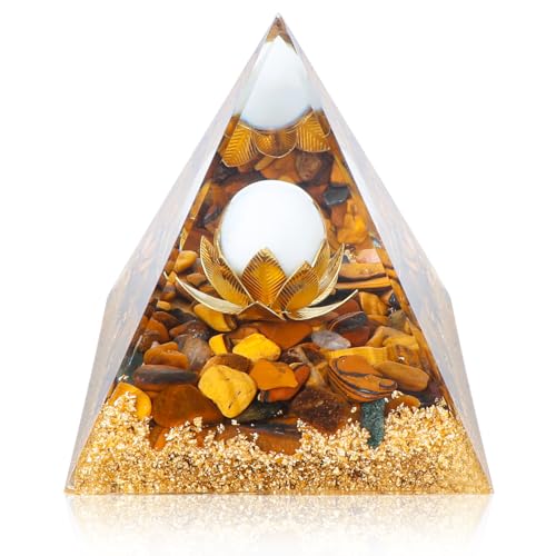 Orgone Pyramid, Healing Crystals Pyramid and Healing Stones, Healing Pyramid with Tiger Eye Lotus Symbol for Yoga, Reiki, Meditation, Chakra Balancing