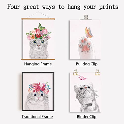 SUPERDANT 6 Pieces Cat Butterfly Unframed Canvas Wall Art Butterfly Bathroom Picture Decor Posters Wearing Flower Butterflies Band Cute Animals Canvas Print Artwork Wall Decor for Kids Bedroom