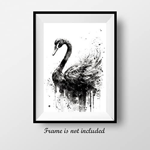 7Dots Art. Black Ink wall art series. Watercolor Ink Art Print, poster size, bedroom, and kid's room. No frames included. (black swan)