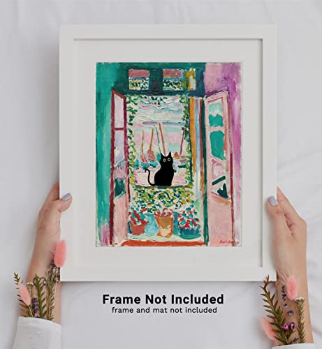 Henri Matisse Wall Art - Matisse Prints - Famous Open Window Poster - Black Cat Poster - Funny Cat Wall Decor Print - Cat Wall Art - Matisse Abstract Vintage Wall Art & Decor, 8x10" Unframed