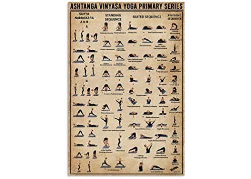 Buywell Metal Poster Plaque Ashtanga Vinyasa Yoga Knowledge Poster, Yoga Wall Art, Yoga Print, Yoga Poses Poster, Yoga Decor, Chakra Poster, Yoga Lover Gift Vintage Wall Home Decor 5.5x8 Inch